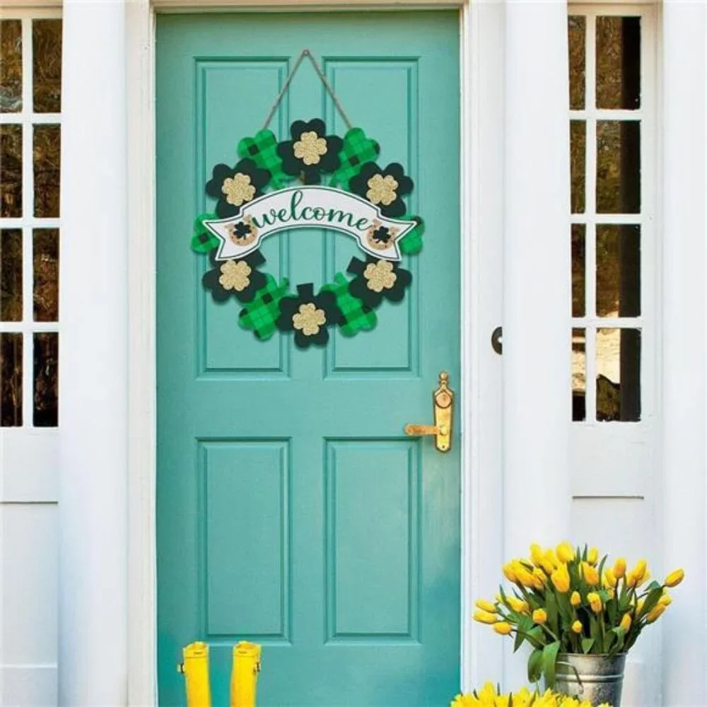 St Patricks Day Decorations, Wood Shamrock Hanging Welcome Wall Sign,